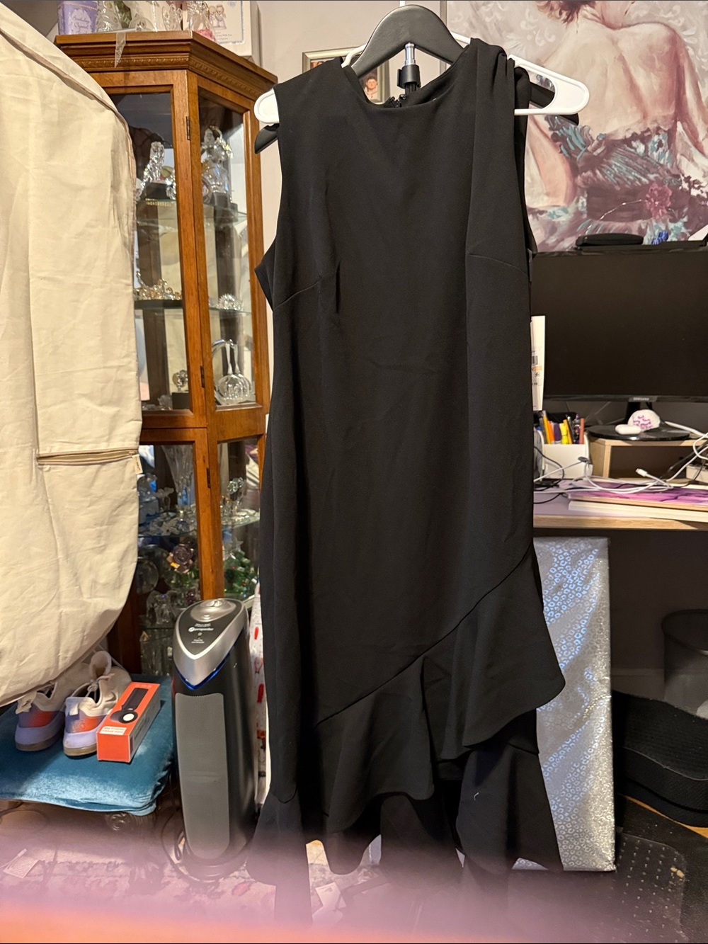 Calvin Klein Black Asymmetrical Ruffle Sleeveless Dress
